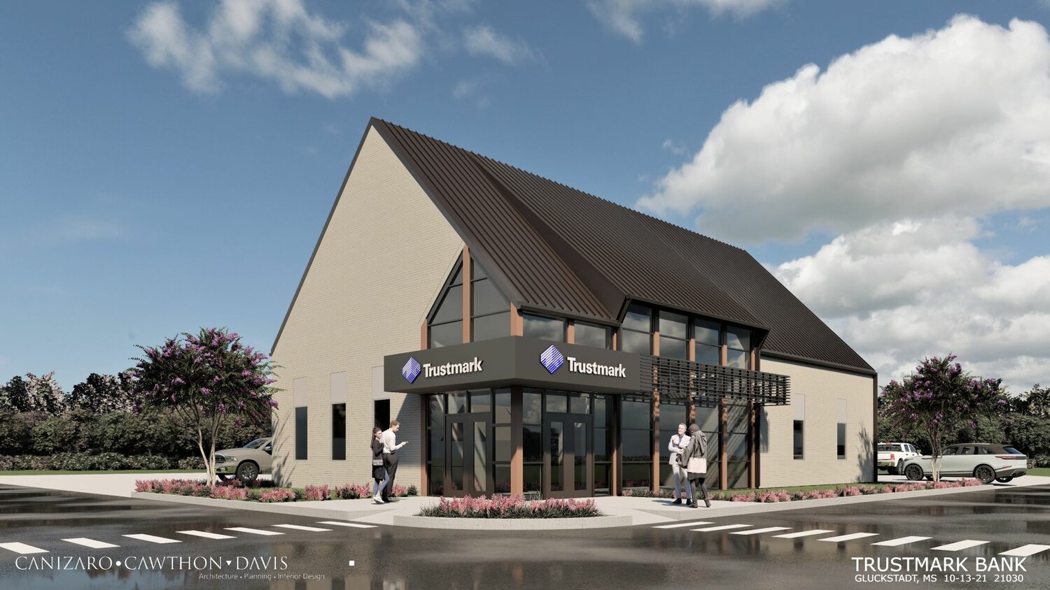 A rendering of the new Trustmark Bank branch in Gluckstadt that is nearly 70 percent complete.
